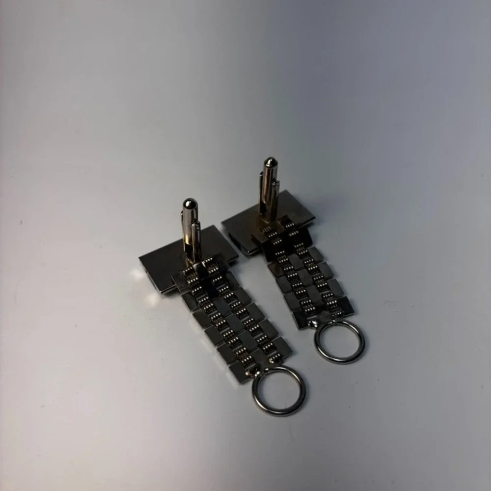 Vintage Cuff Links‎ Silver Tone Black Large Maximalism